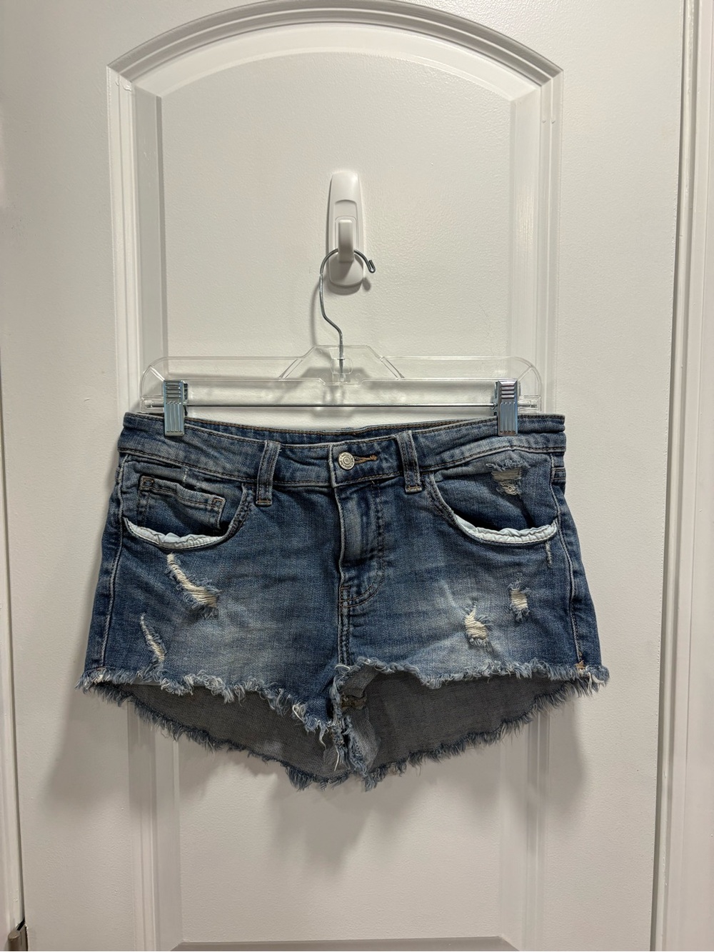 Women’s Mid-Rise Distressed Denim Shorts - Blue